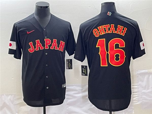 Men's Japan Baseball #16 Shohei Ohtani 2023 Black World Baseball Classic Stitched Jersey - Click Image to Close